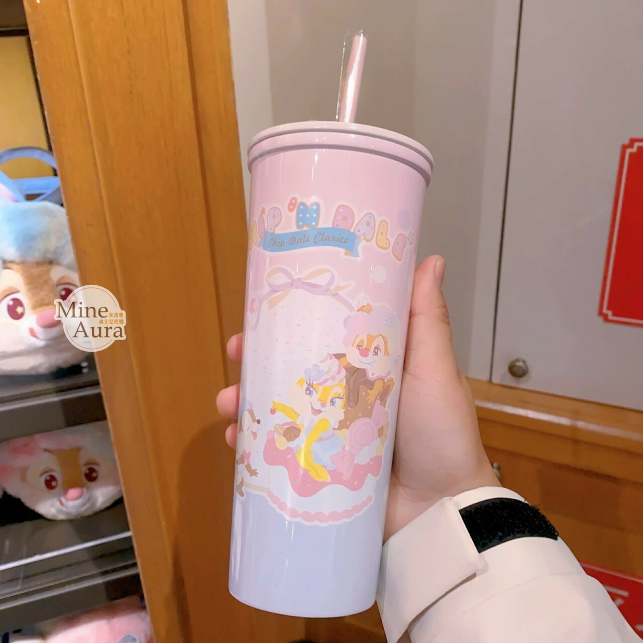 奇奇蒂蒂 Chip 'n Dale 棉花糖系列 圖案 不鏽鋼 吸管 水杯 飲料杯 -上海迪士尼樂園