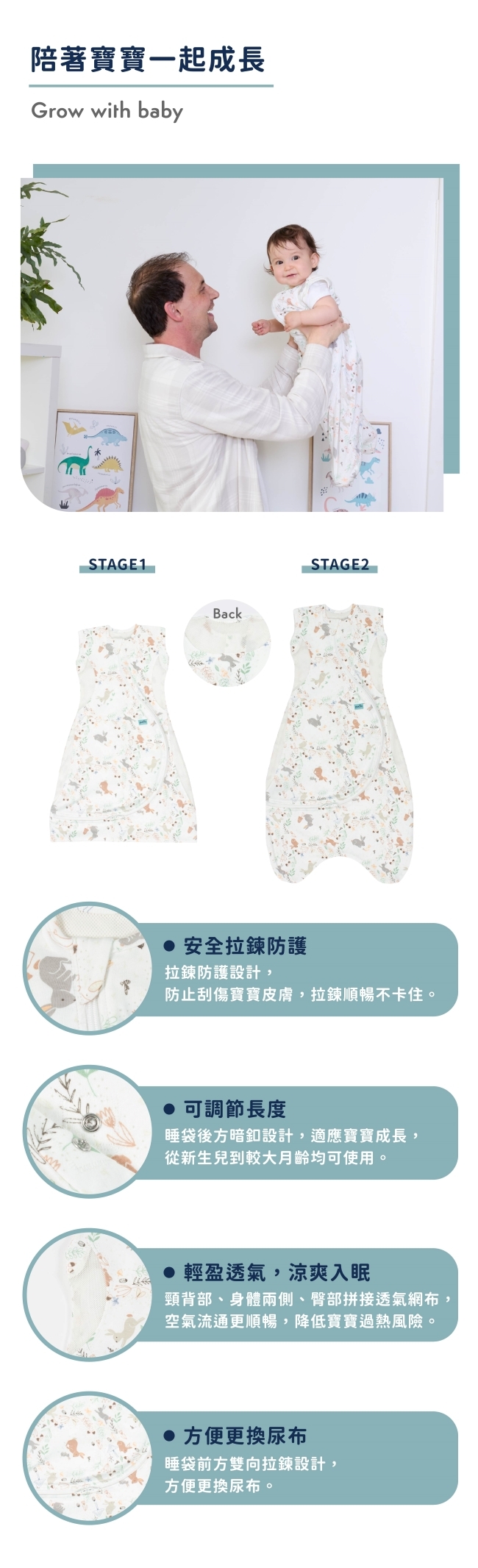 Purflo 嬰幼兒舒眠防踢睡袋 與寶寶一起成長 產品簡介