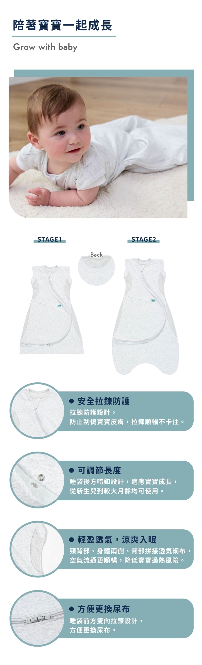 Purflo 嬰幼兒舒眠防踢睡袋(3-12M)/產品特點