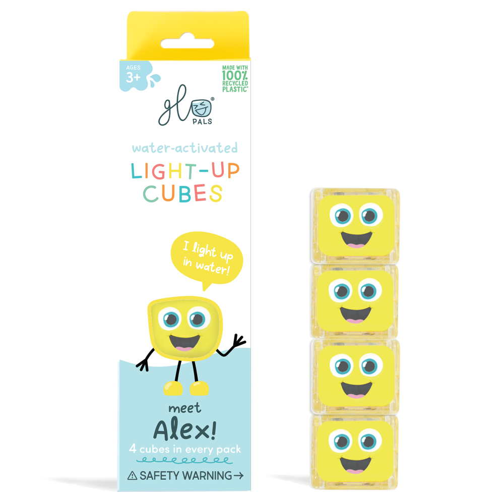 【Glo Pals】Bath Toy | Bouncy Yellow Light-Up Cubes (Set of 4)