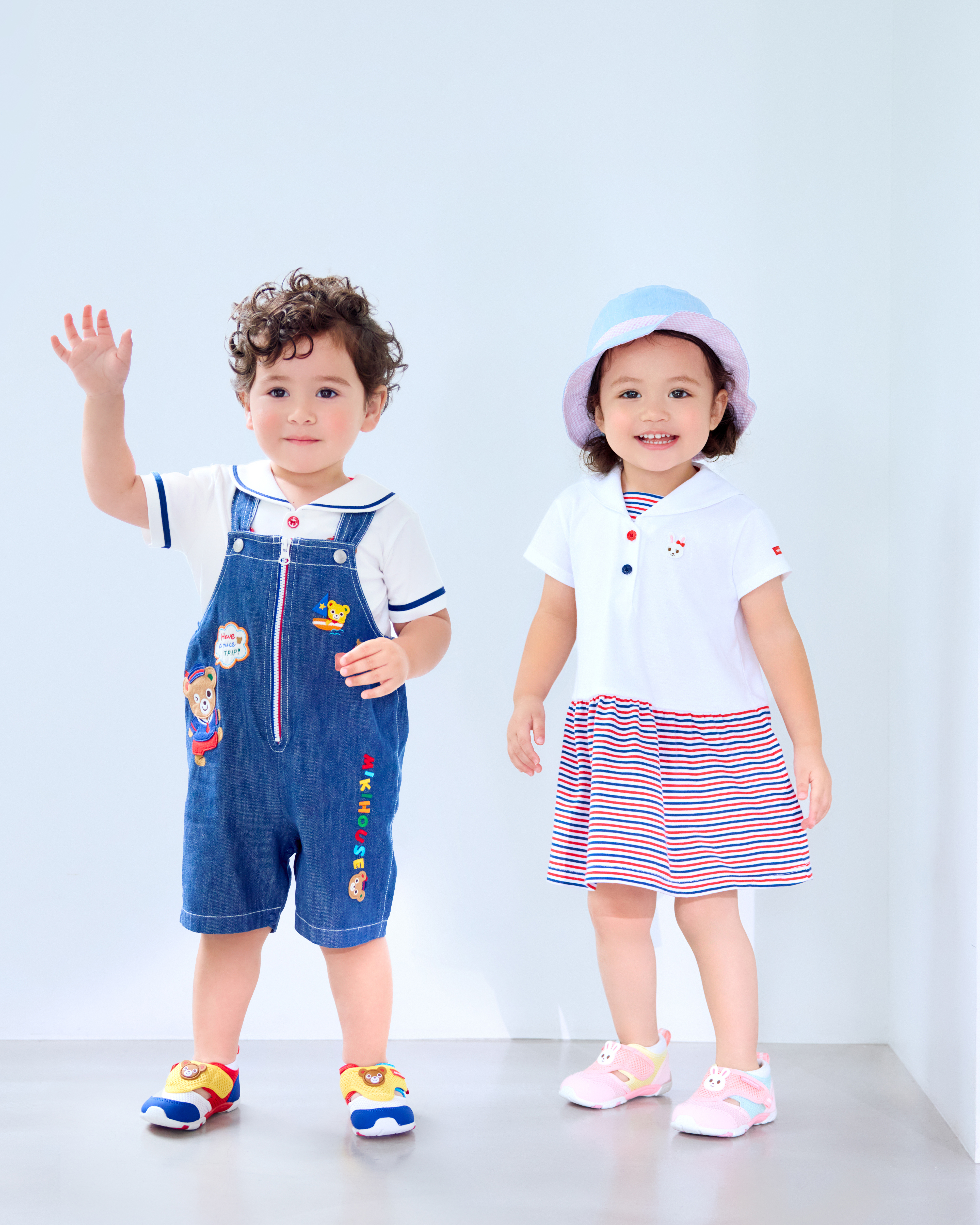 普奇熊海洋風五分吊帶褲-藏藍