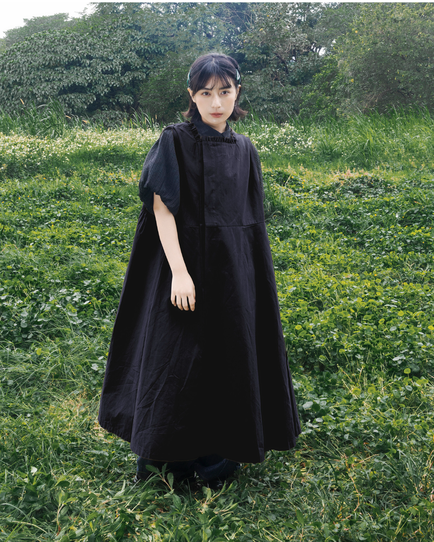 【 Kiki.co made 】 two-way square collar onepiece - black