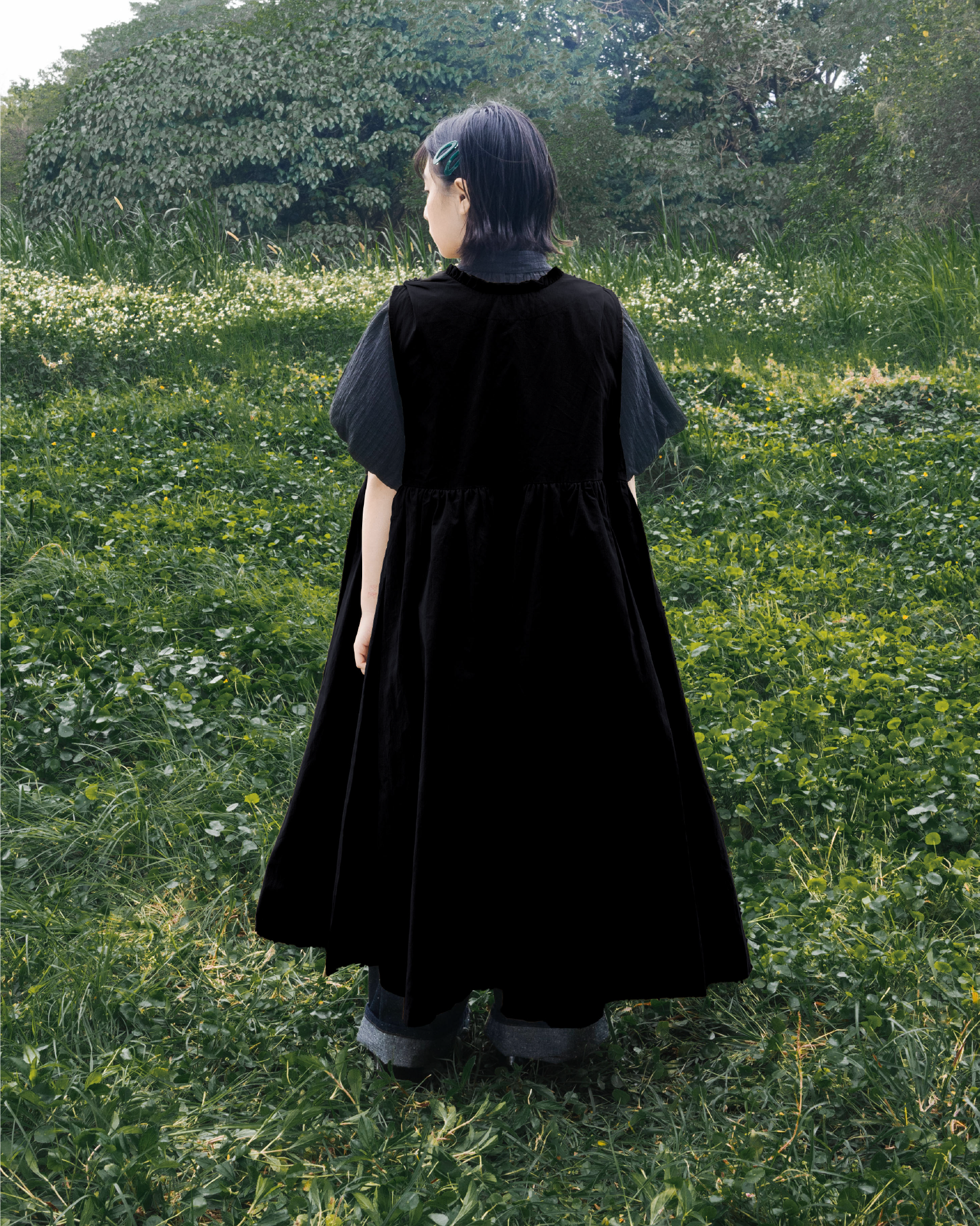 【 Kiki.co made 】 two-way square collar onepiece - black