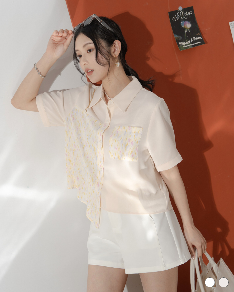 文藝渲染水彩印花襯衫(出清品不可退換貨)