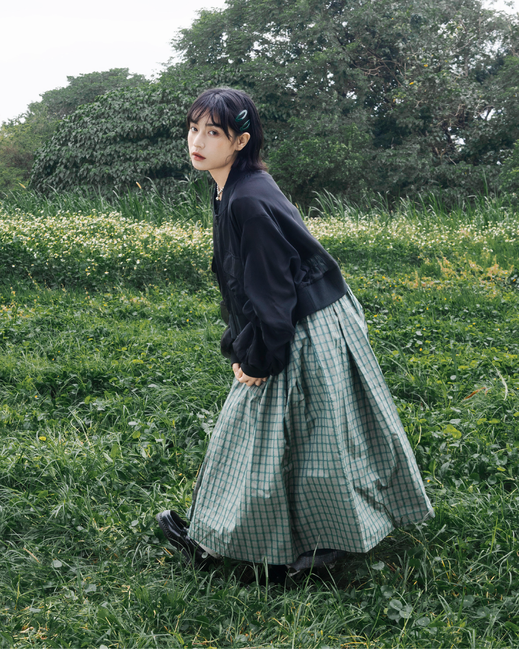 【 Kiki.co made 】summer lattice texture skirt - green