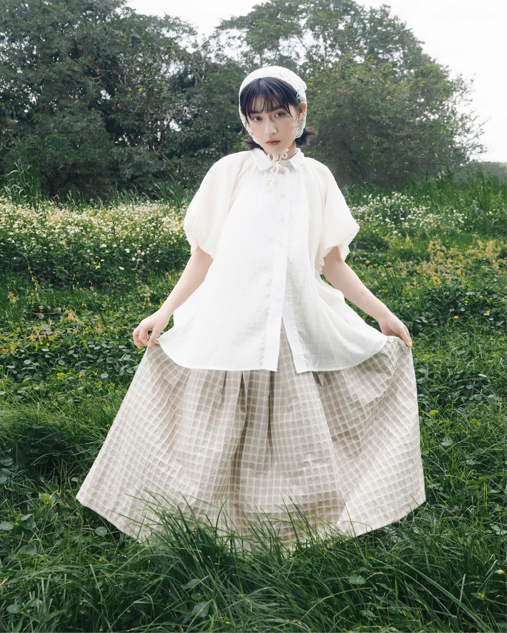 【 Kiki.co made 】summer lattice texture skirt - yellow