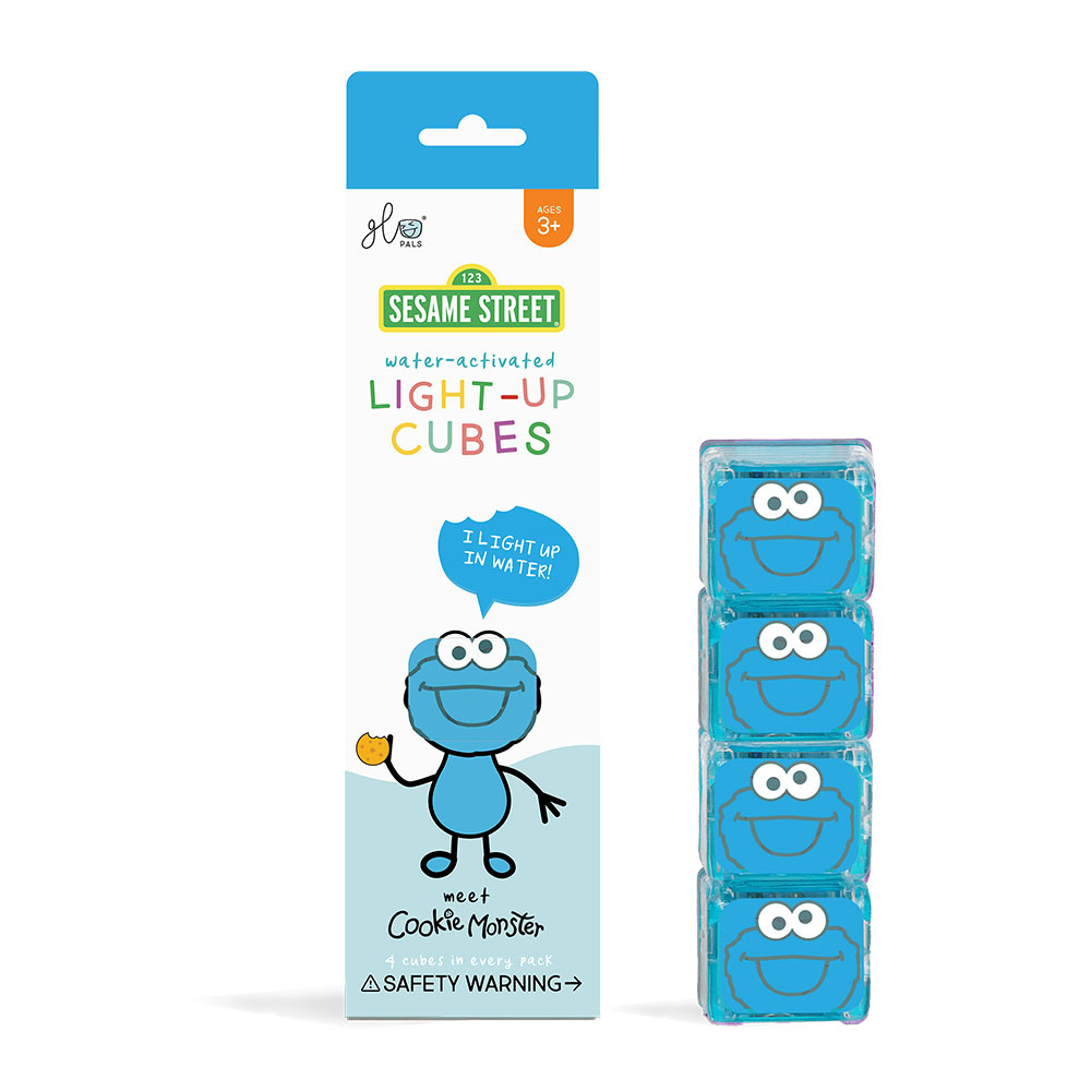 【Glo Pals】Bath Toy | Sesame Street Cookie Monster | Light-Up Cubes (Set of 4)