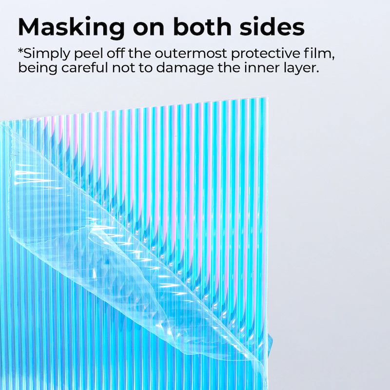 DTSL_Makeblock xTool 3mm Iridescent Transparent Blue Film Striped_Masking on Both Sides