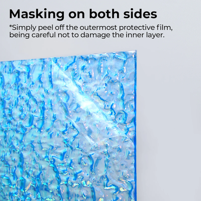 DTSL_Makeblock xTool 3mm Iridescent Transparent Blue Film Water Ripple_Masking on Both Sides