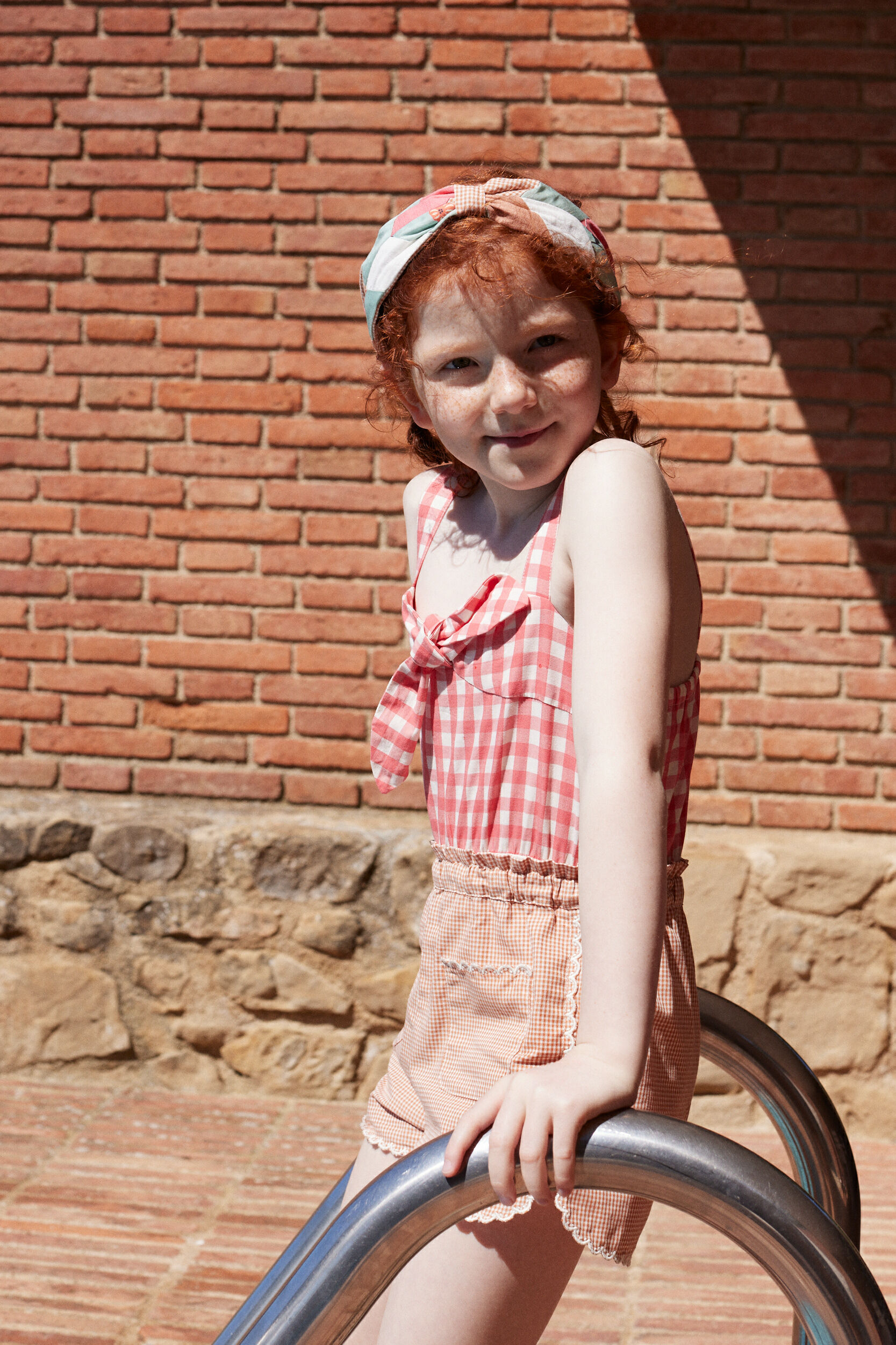 〖 Gingersnaps 〗可可格紋刺繡滾邊短褲