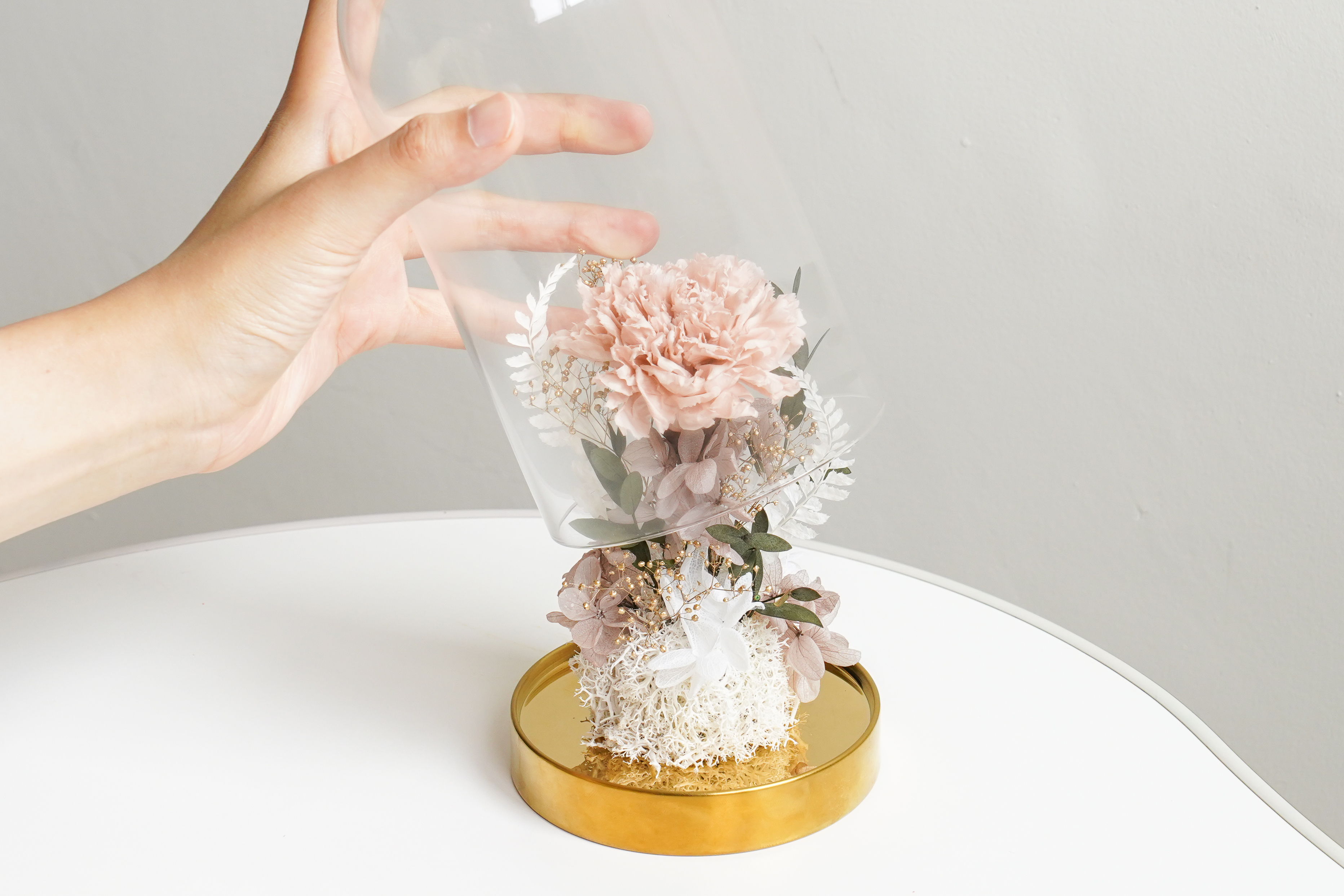 奶茶色康乃馨母親節玻璃罩,奶茶色永生花康乃馨玻璃罩推薦,奶茶色康乃馨盆花哪裡買台北