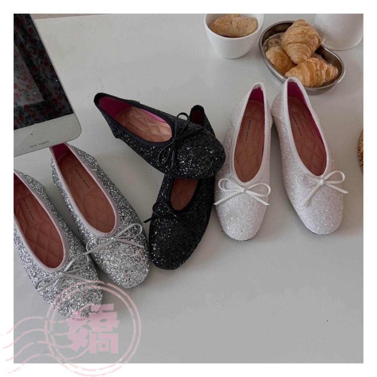 T27033金蔥蝴蝶結娃娃鞋(黑'白'銀)(225'230'235'240'245'250'255'260)