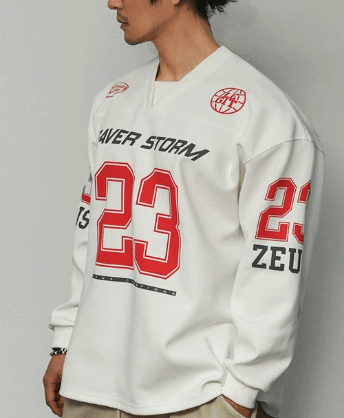 橄欖球V領衛衣大學T