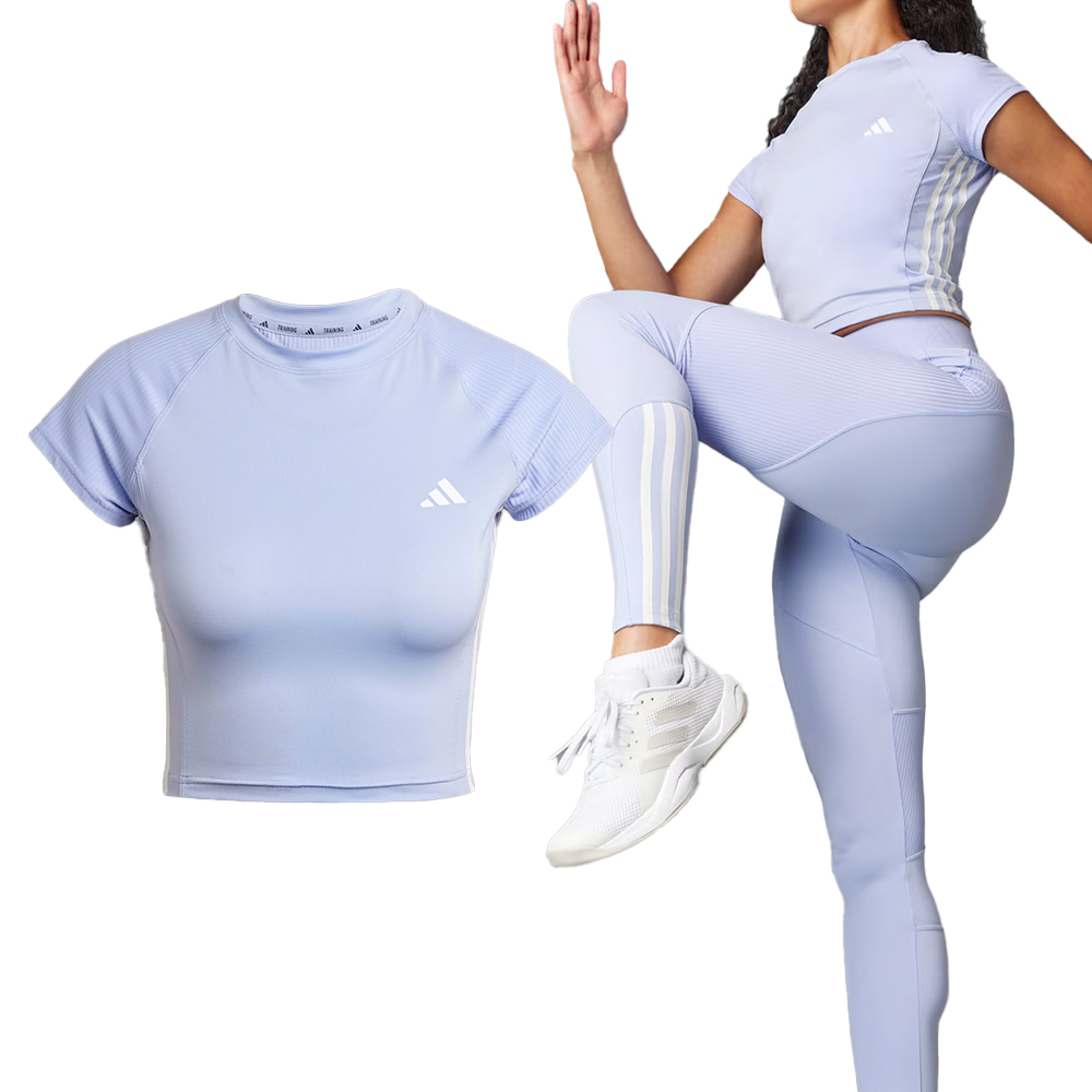 Adidas HYGLM T Q1 女款 藍色 運動 休閒 上衣 訓練 慢跑 圓領 愛迪達 短袖 JC7231