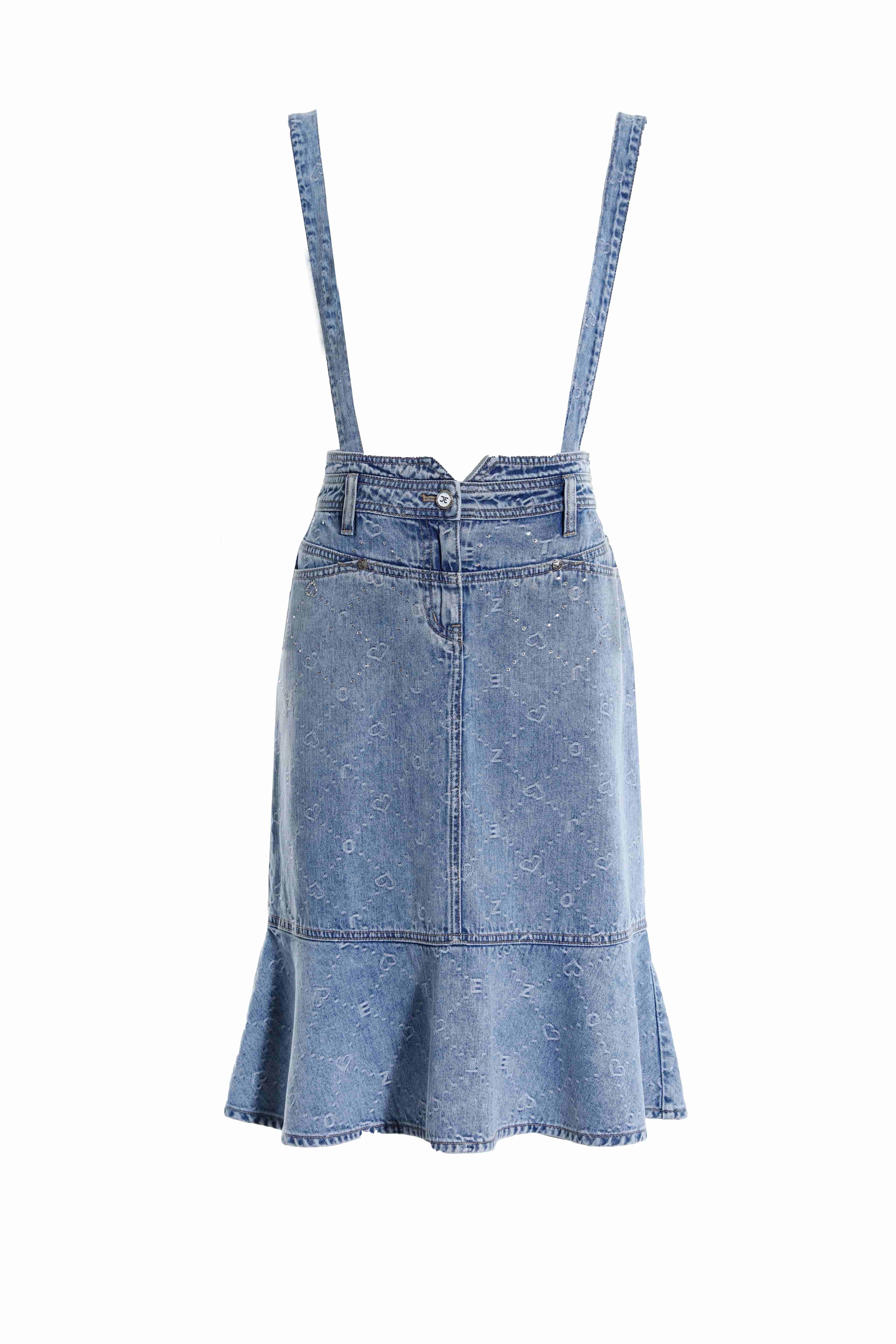BC1EC301C1 濱海風情logo緹花輕量牛仔吊帶裙 (附活動吊帶)