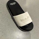 [S] MARC JACOBS COTTON/WHITE THE LEATHER SLIDE, M9002407-COTTON/WHITE (SMJ491)