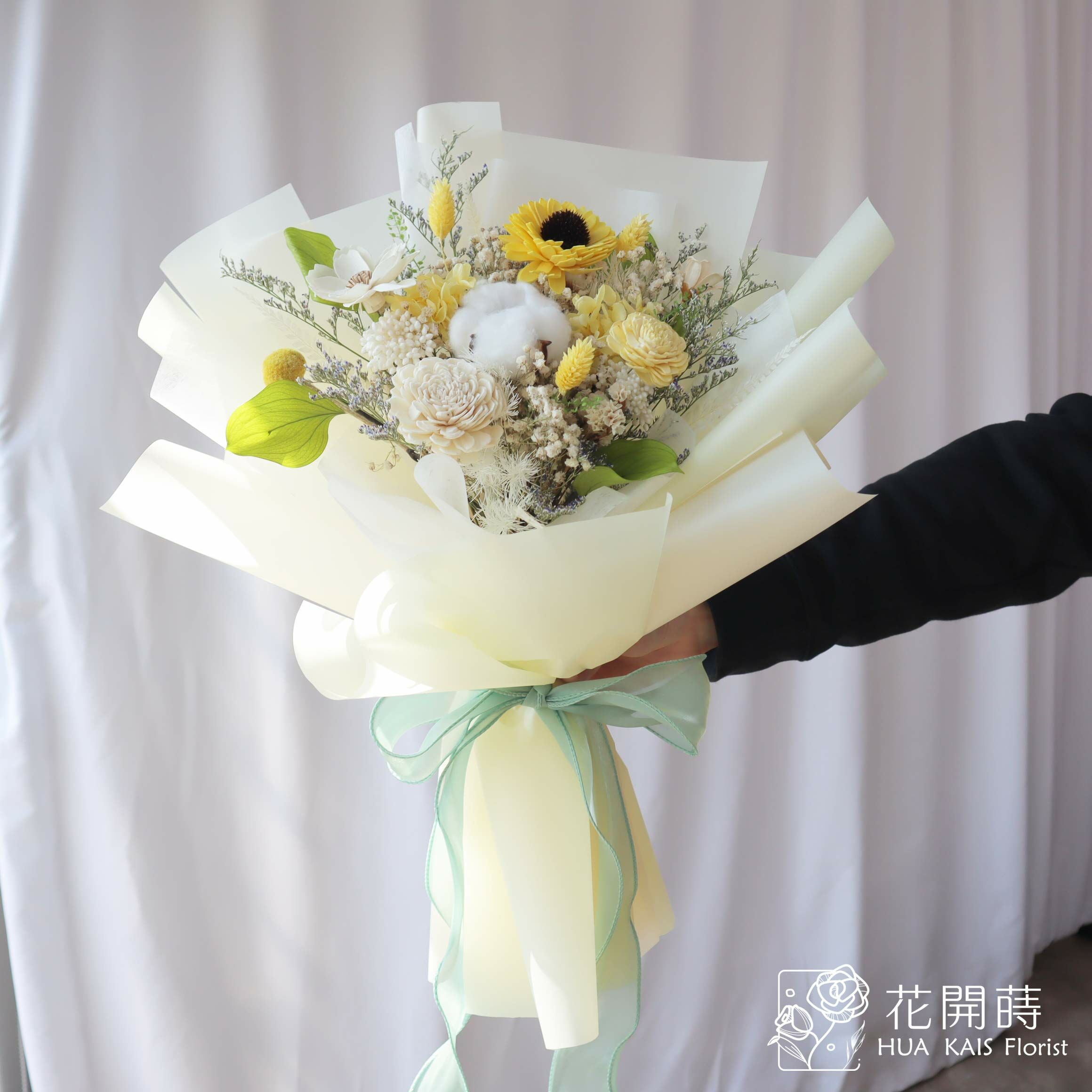 乾燥花束|黃太陽花乾燥花束(L)|中型花束|永生花|成交花束|畢業花束|母親節花束