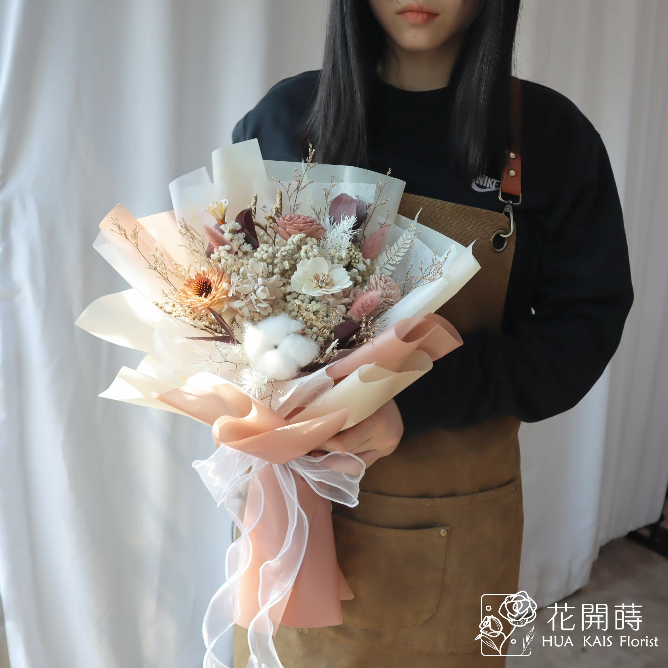 乾燥花束|奶茶太陽花乾燥花束(L)|中型花束|永生花|成交花束|畢業花束|母親節花束