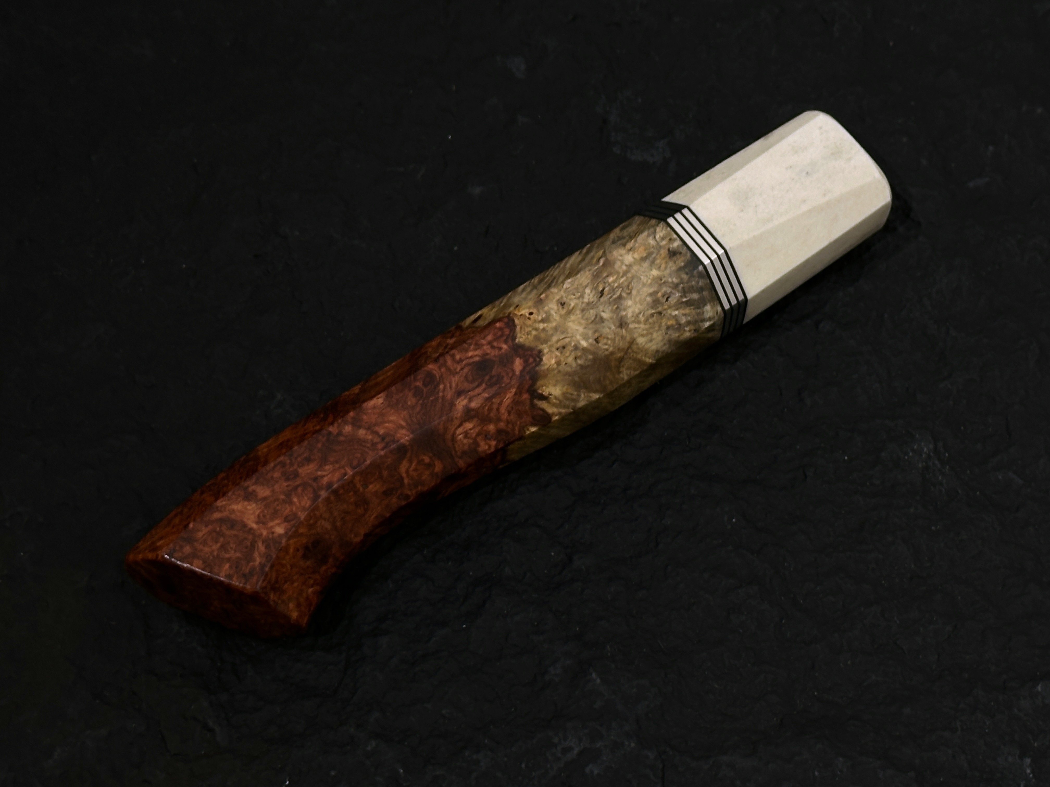 白鹿角 雙色花梨瘤 三銀卷 仿西式柄