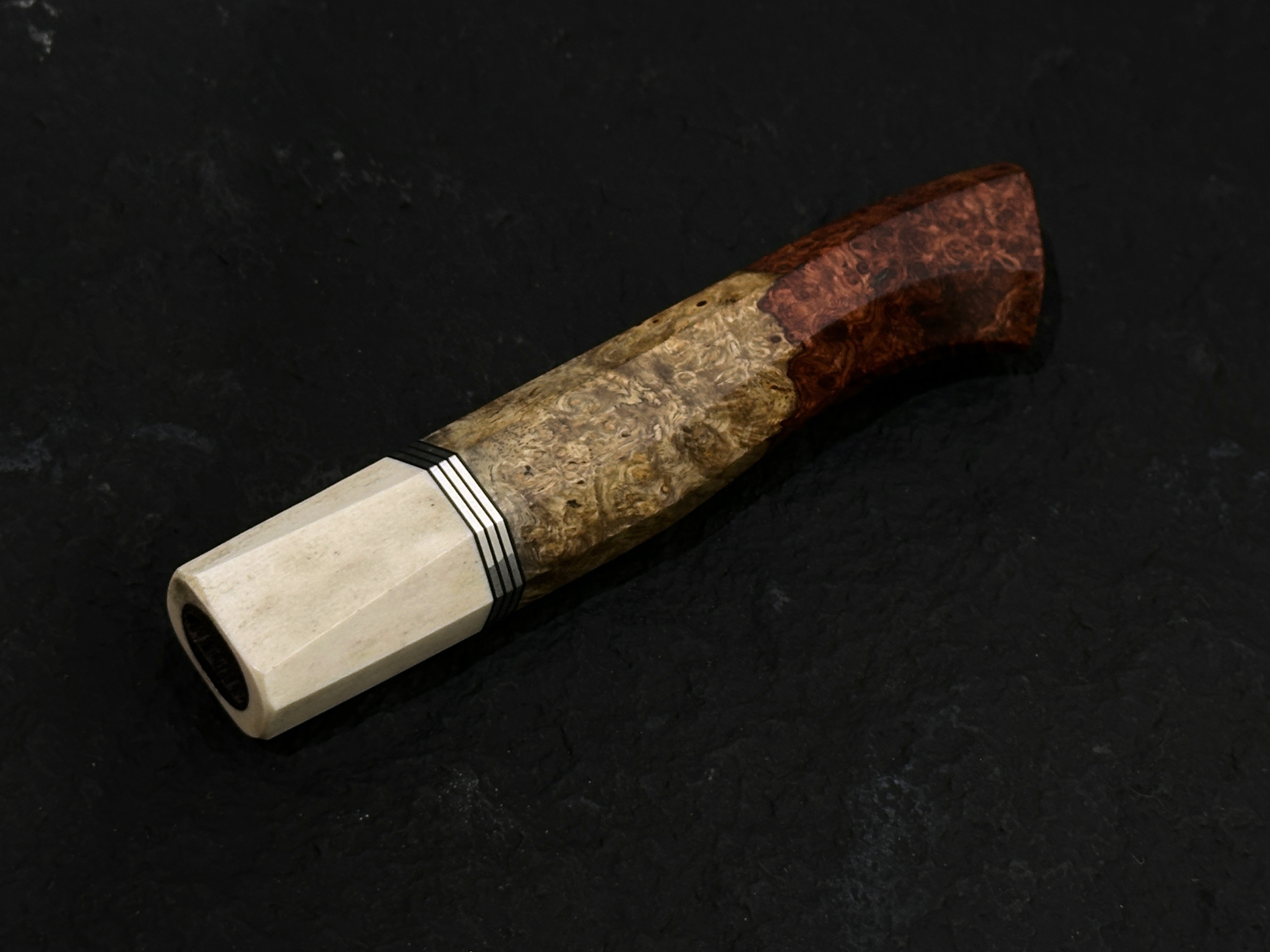 白鹿角 雙色花梨瘤 三銀卷 仿西式柄