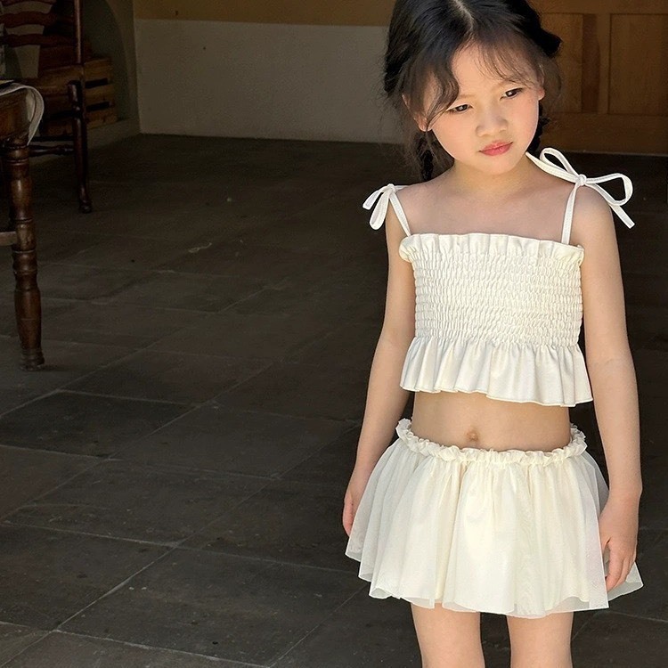 細肩綁帶紗裙泳裝