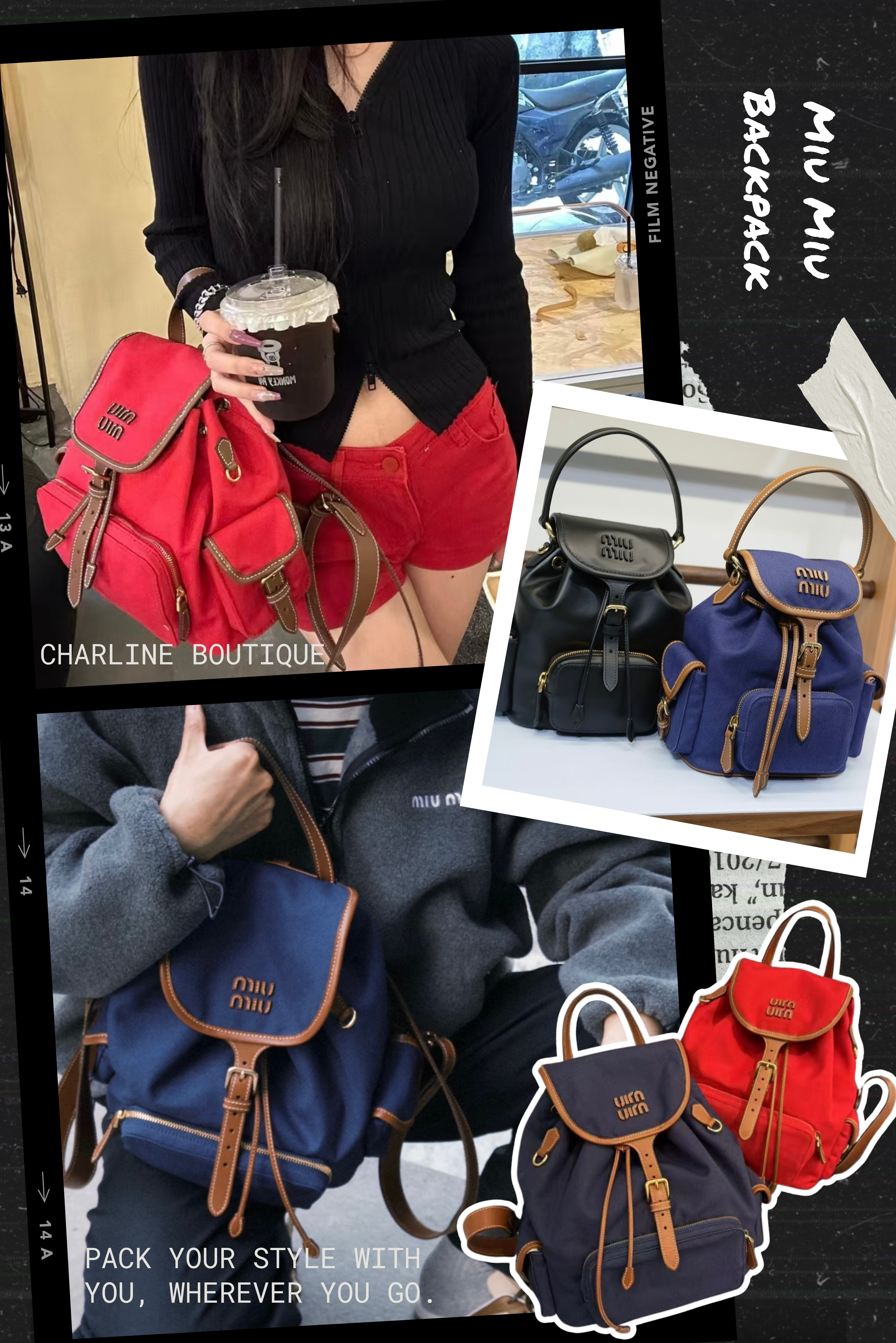 Miu Miu Canvas & Leather Backpack —— 學院復古甜美都兼具！  MiuMiu近年來人氣高漲，這款 2025 春夏新登場的後背包再次讓人眼前一亮！結合復古元素與現代機能，風格色彩都鮮明、實用度滿點。這款後背包又分為帆布款與全皮革款。帆布版輕盈耐用，就像Prada的Re-Nylon一樣輕盈，但卻又搭配皮革滾邊增添細節層次，給人甜美又不失學院風的印象。全皮革款則提供兩種尺寸 ✅ 小型（22 x 18 x 11.5 cm）✅ 大型（29.5 x 25 x 12.5 cm），滿足你從裝可愛到裝全世界的需求！後背包一樣不缺多口袋設計＋束繩翻蓋開口，總之可以讓收納更有條理，輕鬆打造層次穿搭，難怪大家都說 MIU MIU 是「實用系千金」的最佳代表！