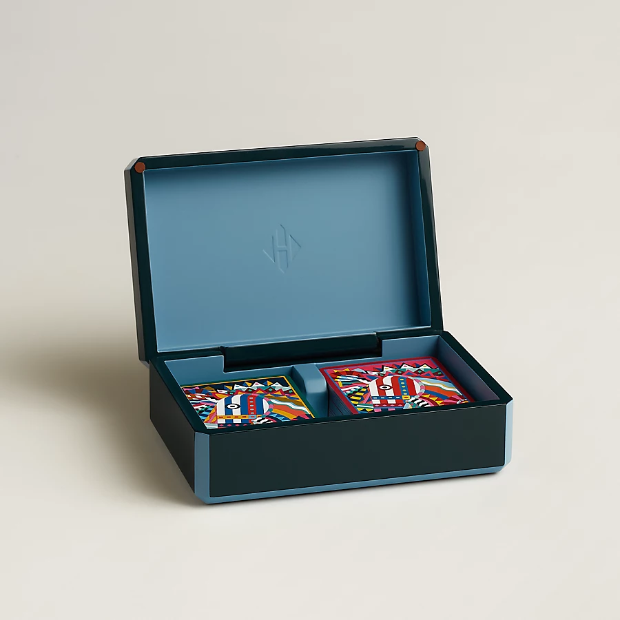 HERMES Facettes Cheval de Fete bridge card box bleu grands fonds 啤牌套裝 撲克套裝