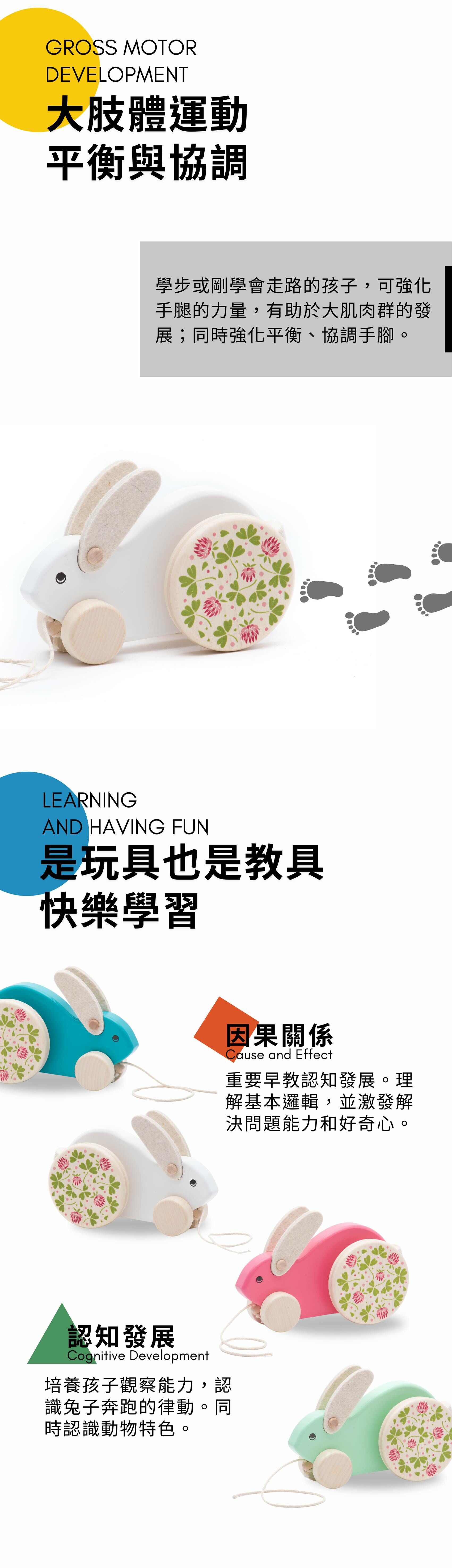 BAJO 動物系列 | 大跳跳兔-拉繩玩具