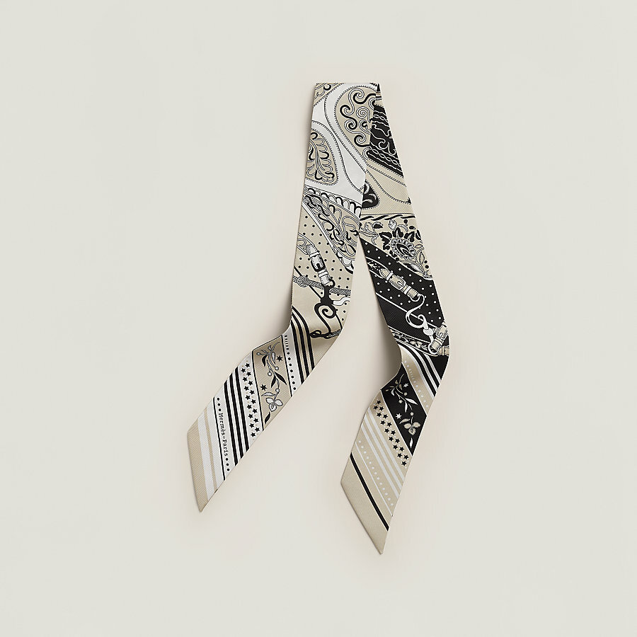 HERMES Festival des Amazones Bandana Twilly grège / noir / blanc