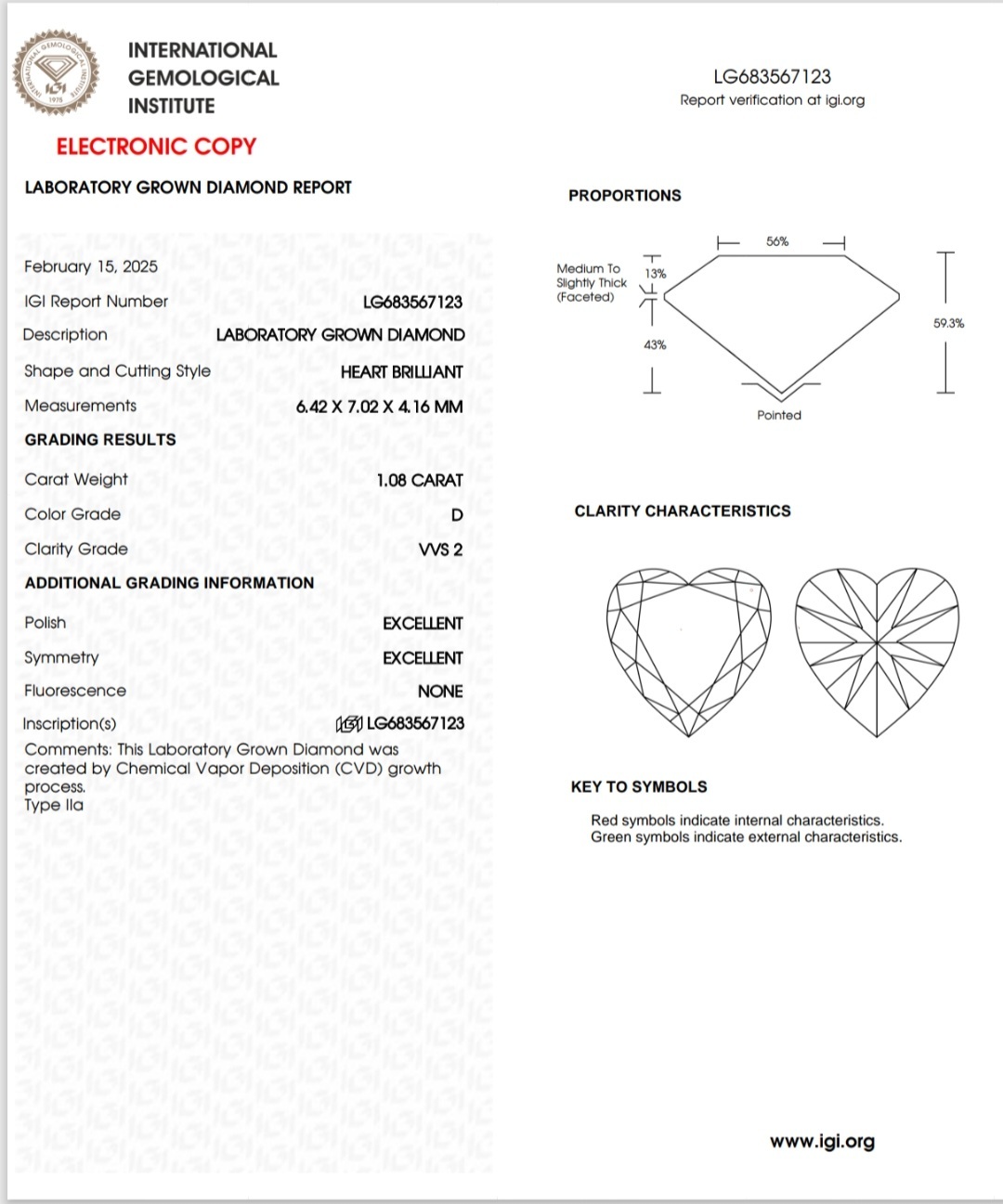 IGI LAB GROWN 1.08 D VVS2 2EX NON