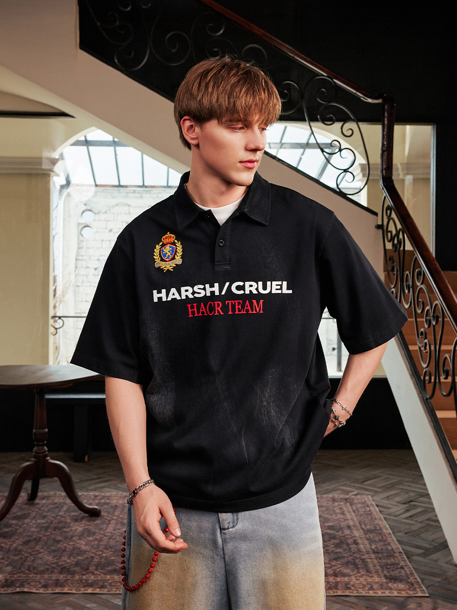 harsh and cruel 2025SS 復古運動 刺繡徽章 做舊polo衫