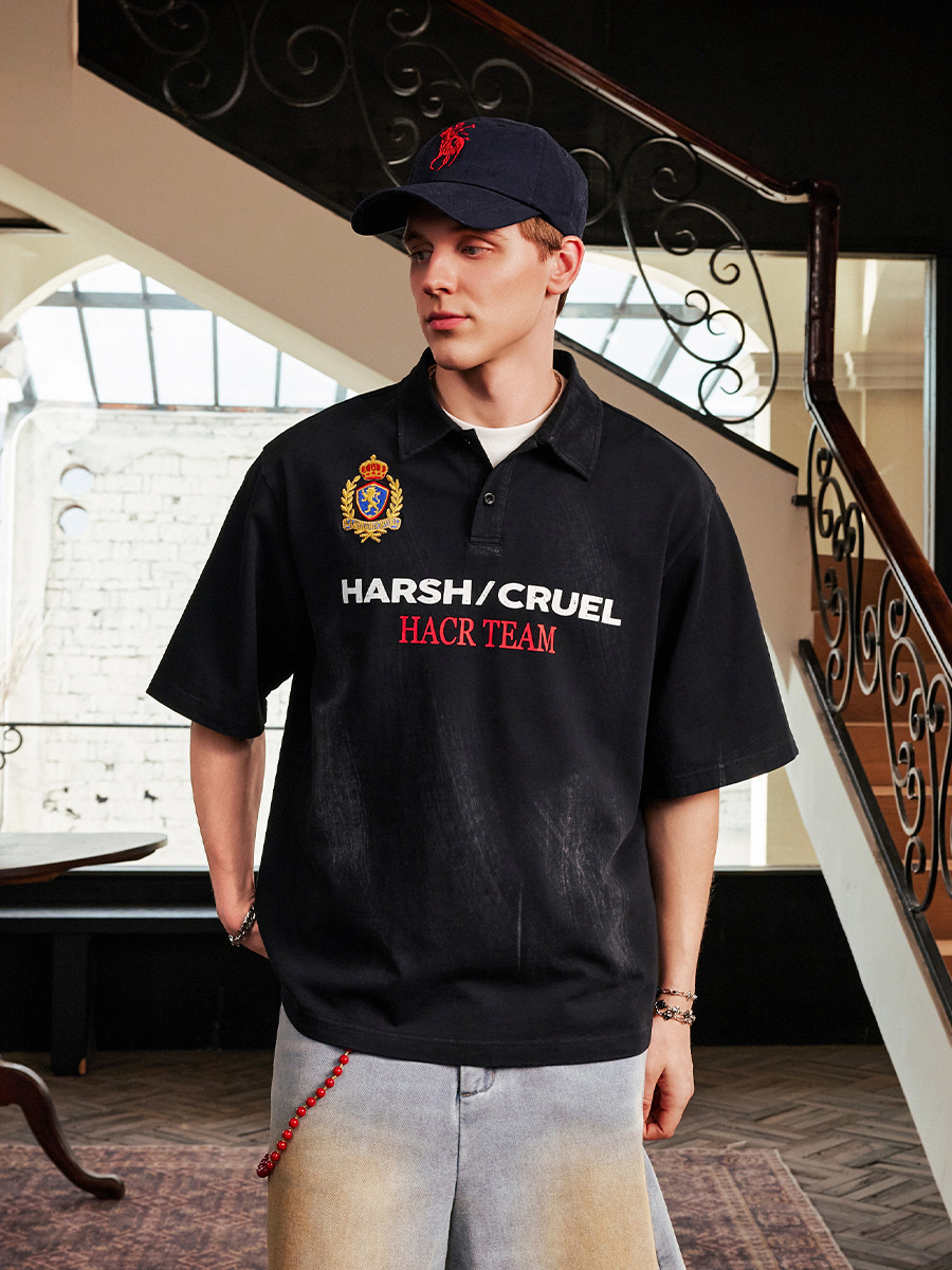 harsh and cruel 2025SS 復古運動 刺繡徽章 做舊polo衫