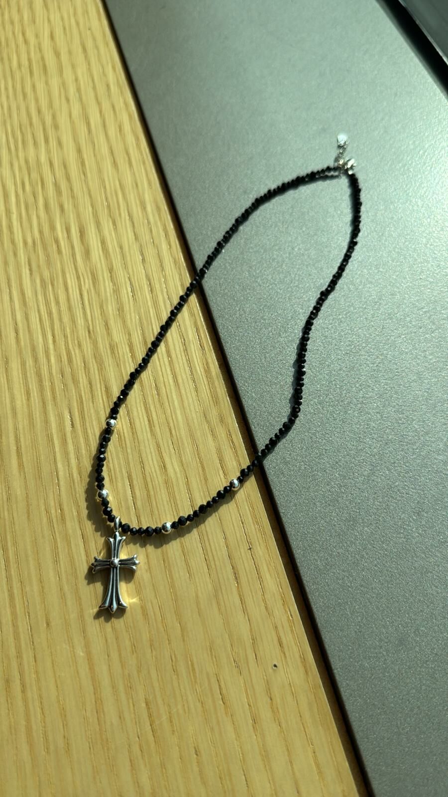 (2571)純銀十字架雙面拼施華樂水晶頸鏈