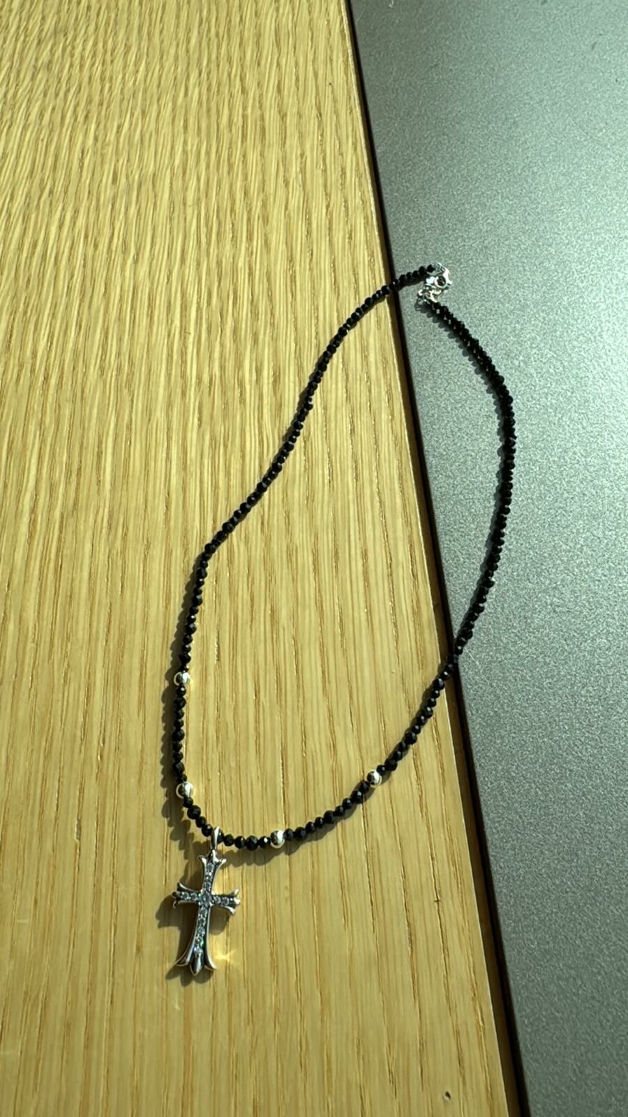 (2571)純銀十字架雙面拼施華樂水晶頸鏈