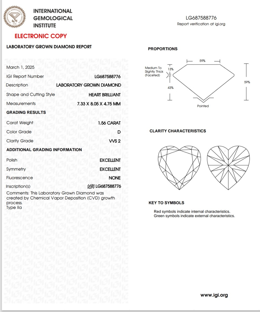 IGI LAB GROWN 1.56 D VVS2 2EX NON