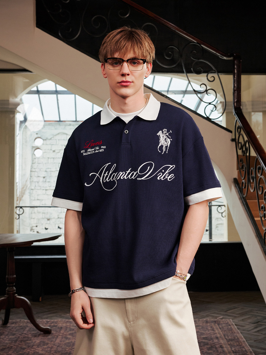 harsh and cruel 2025SS 韓系 復古字體 學院風 假兩件polo衫