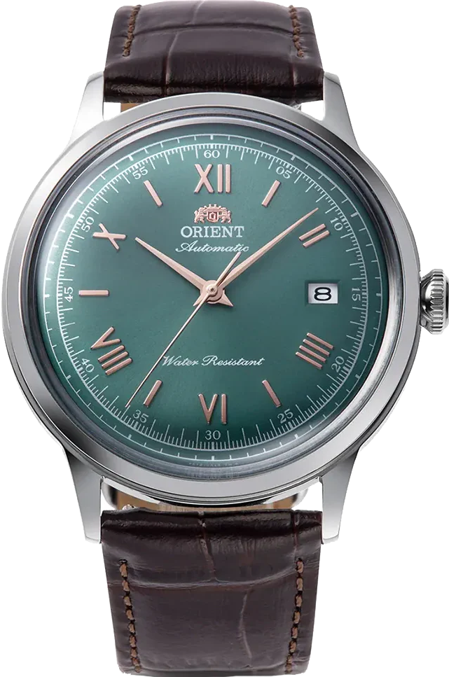 萬年鐘錶 - 東方錶  ORIENT   Bambino Automatic 綠色面盤機械皮革男錶 RA-AC0023E 錶徑40.5mm