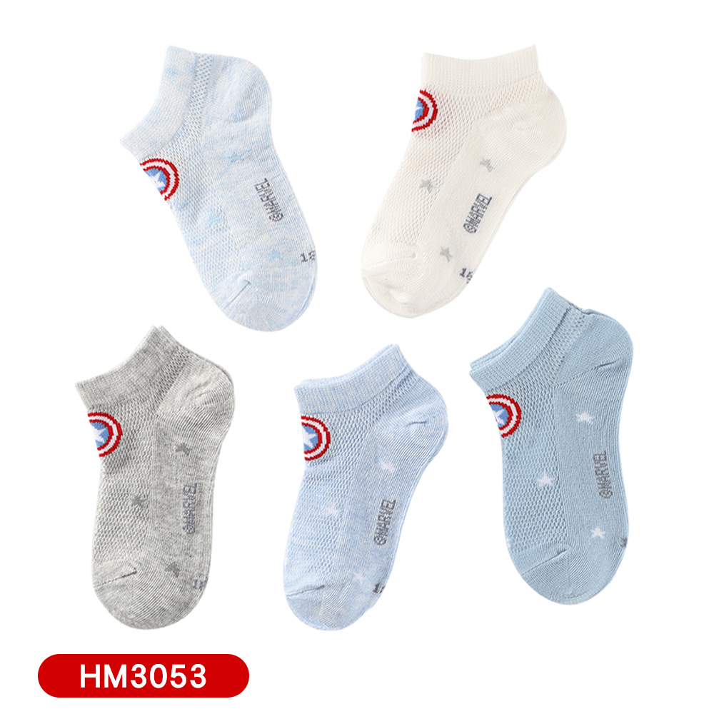 【虎兒寶】漫威系列 卡通造型兒童短襪 5雙組 - 美國隊長盾牌 童襪  ( HM3053 )