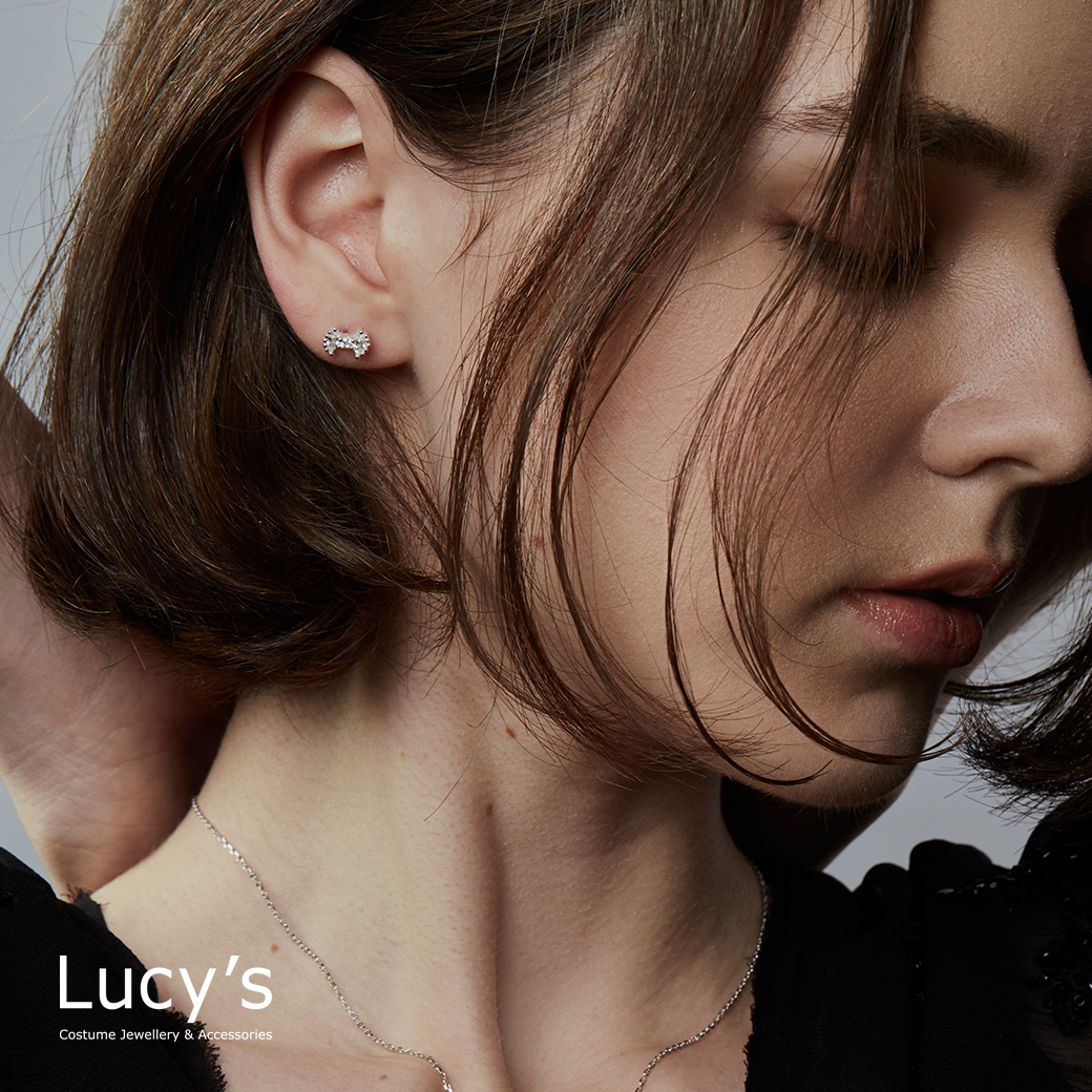 925純銀 晶鑽領結 轉珠耳環 (121362)