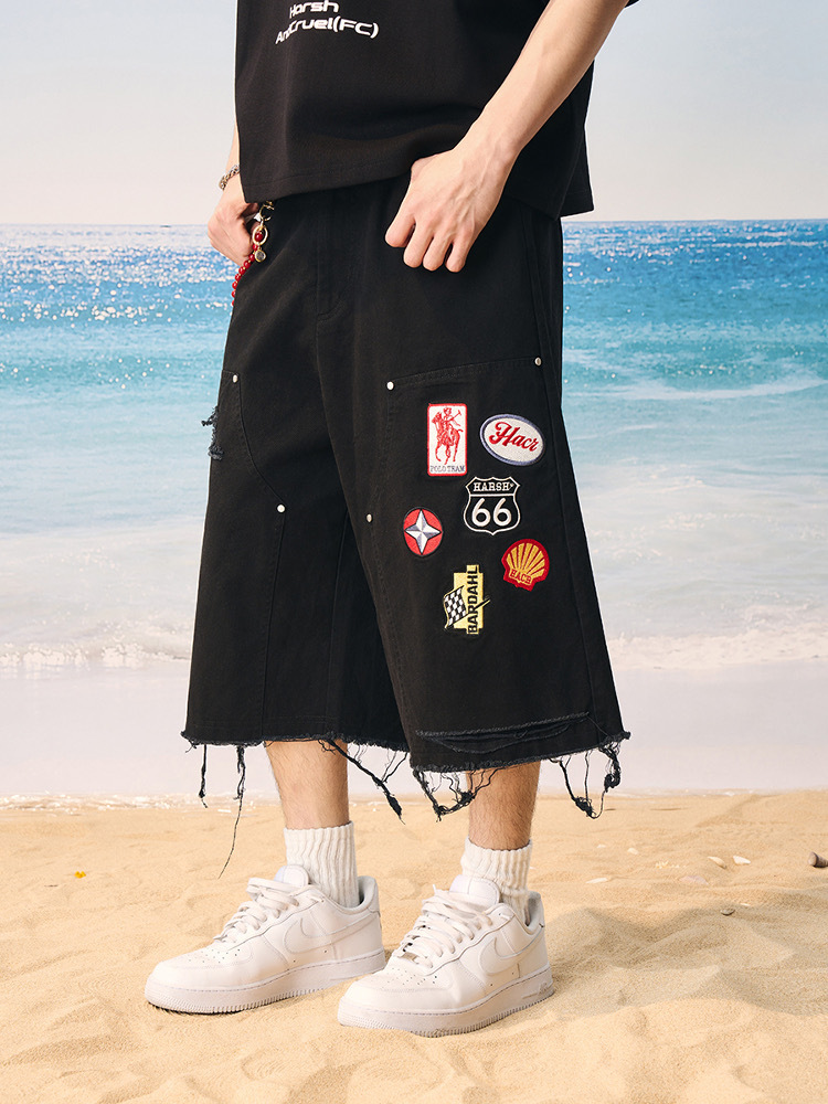 harsh and cruel 2025SS 貼布 復古水洗破壞 工裝短褲