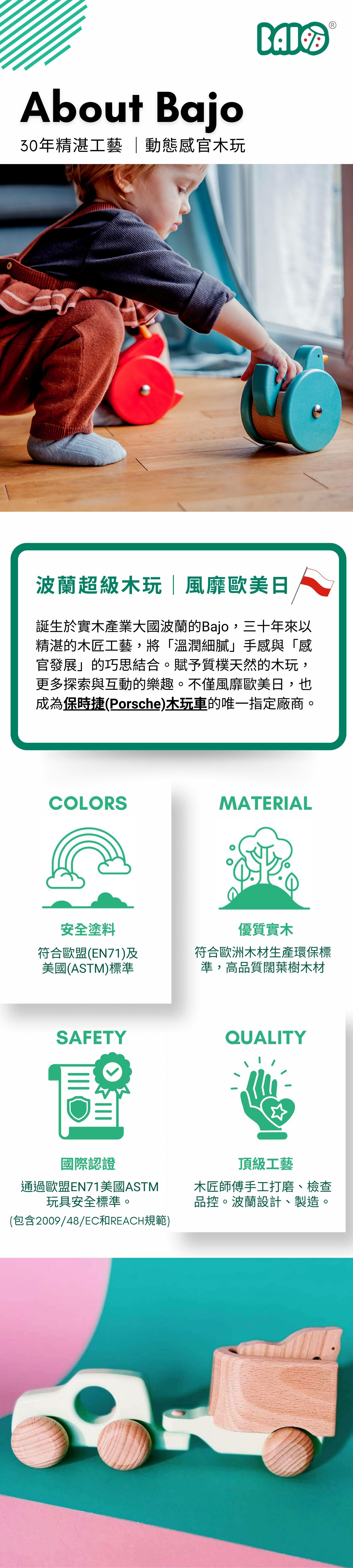 BAJO 動物系列 | 大眼滾滾拼圖海龜-拉繩玩具