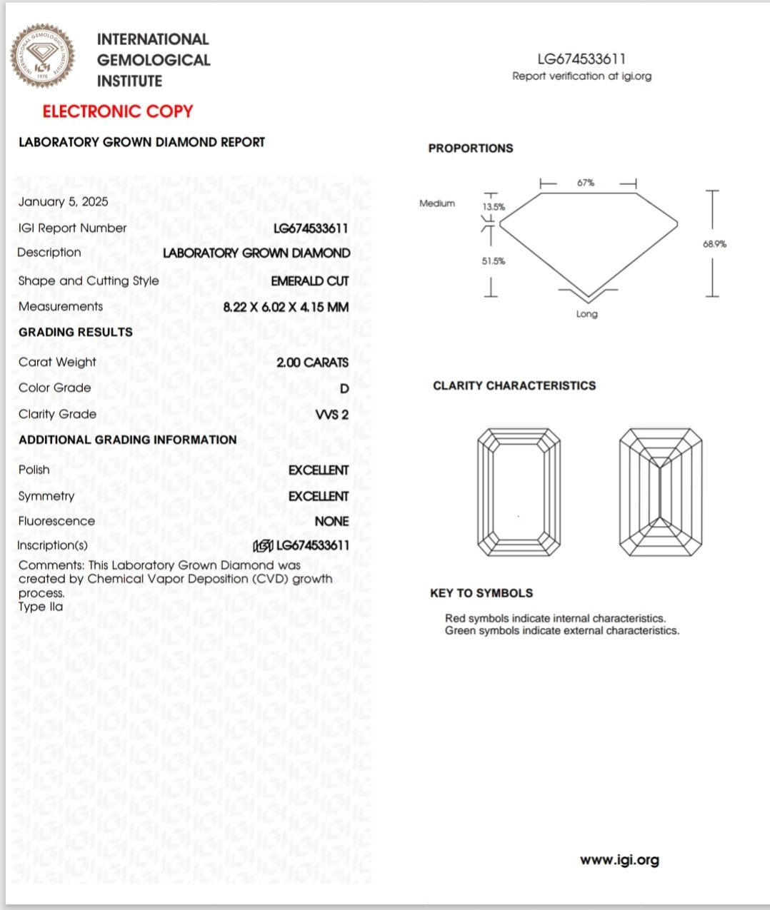 IGI LAB GROWN 2.00 D VVS2 2EX NON