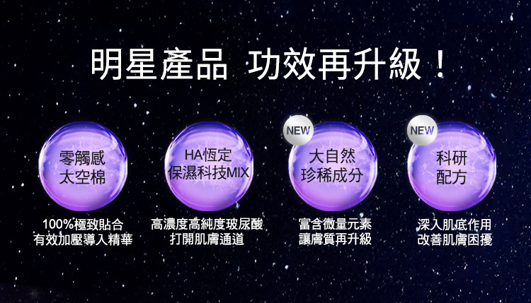 明星產品功效再升級!零觸感太空棉;HA恆訂保溼科技mix;大自然珍稀成分;科研配方