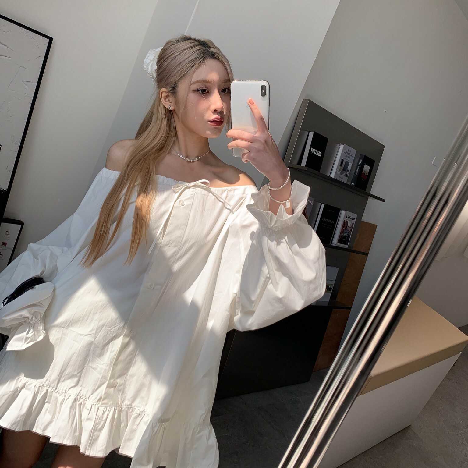 ISA_韓女的春天 波西米亞風花邊一字領上衣_53068