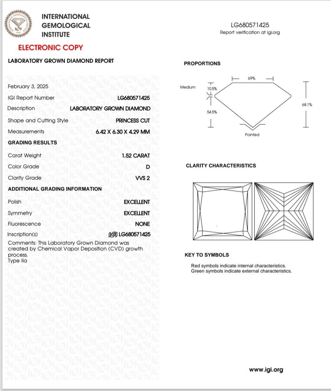 IGI LAB GROWN 1.52 D VVS2 2EX NON