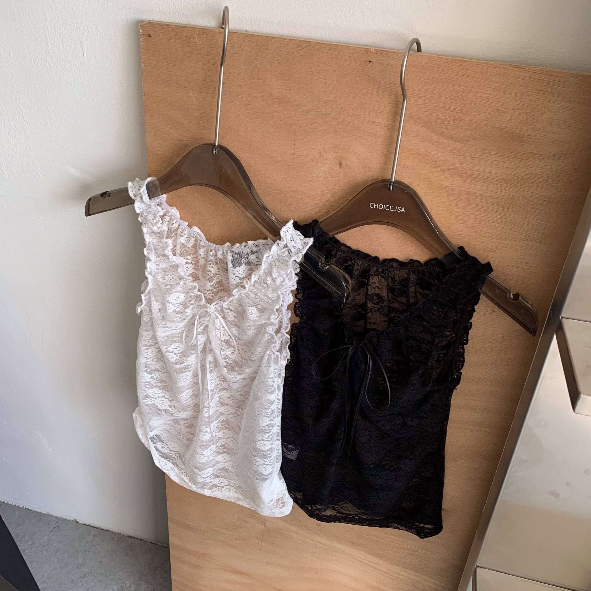 ISA_蕾蕾透肌感 抽皺花邊領1+1>2蕾絲背心_53085