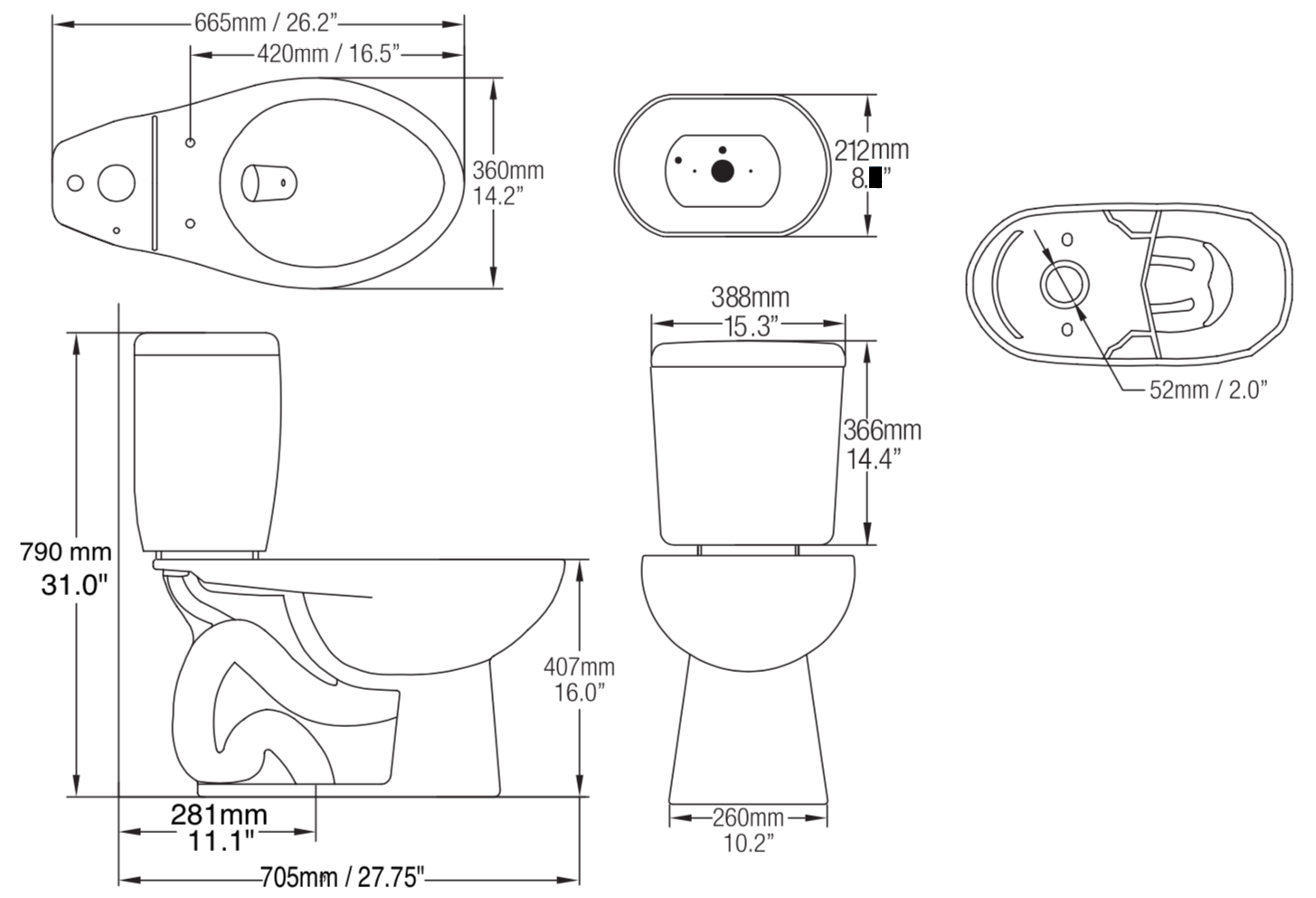 H&H N7716 3L 分體馬桶(短版)