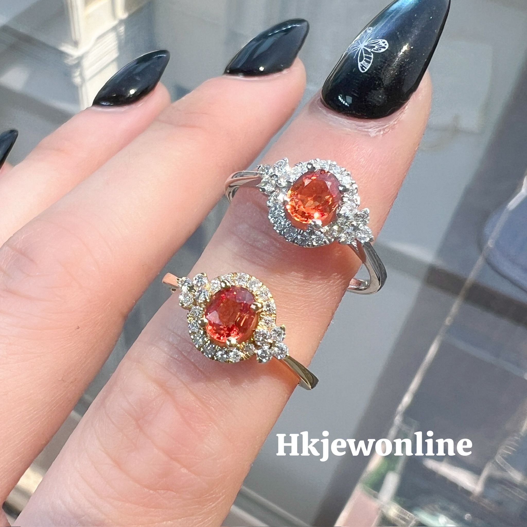 🧡 18K White Gold / Yellow Gold Orange Sapphire Diamond Ring