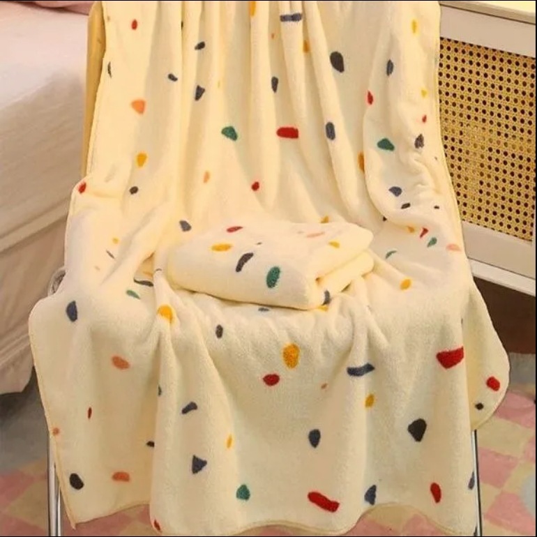 《5808》多巴胺點點珊瑚絨毛巾/浴巾/乾髮帽