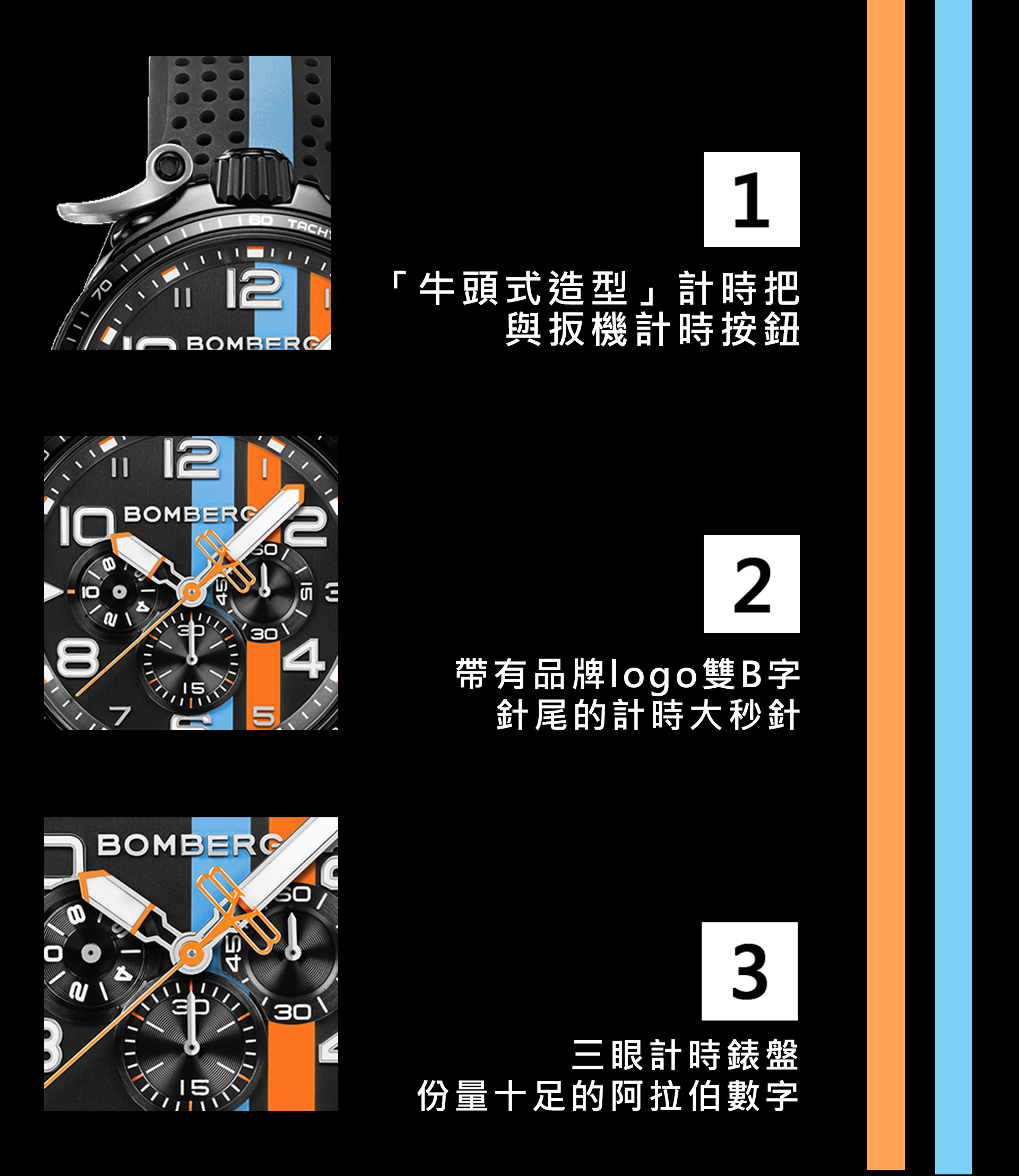 BOLT-68 系列黑色XL復古賽車計時碼錶
